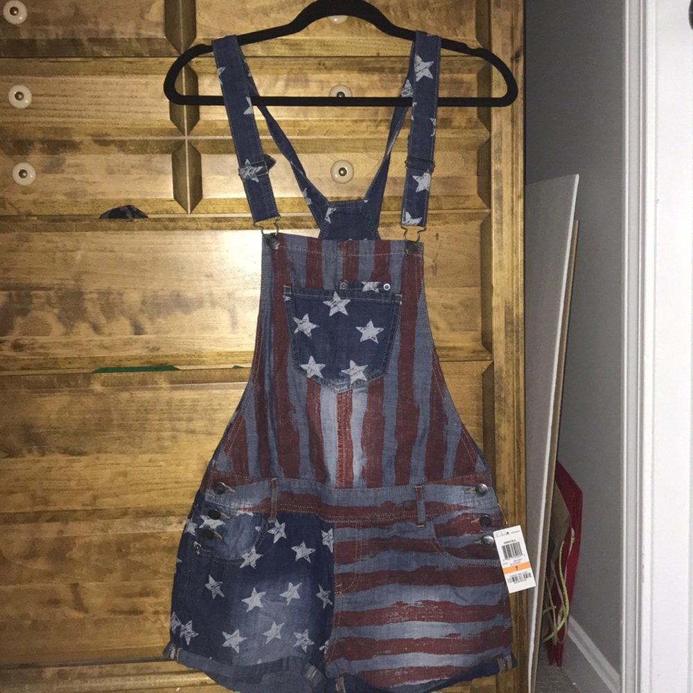American Flag Overall Shorts